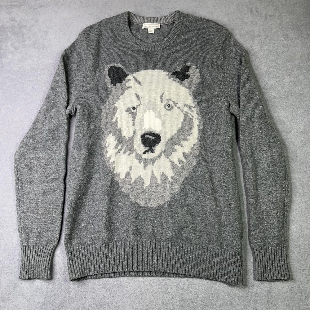 Gap Sweater Mens Small Gray Lambswool Polar Bear Intarsia Knit Pullover